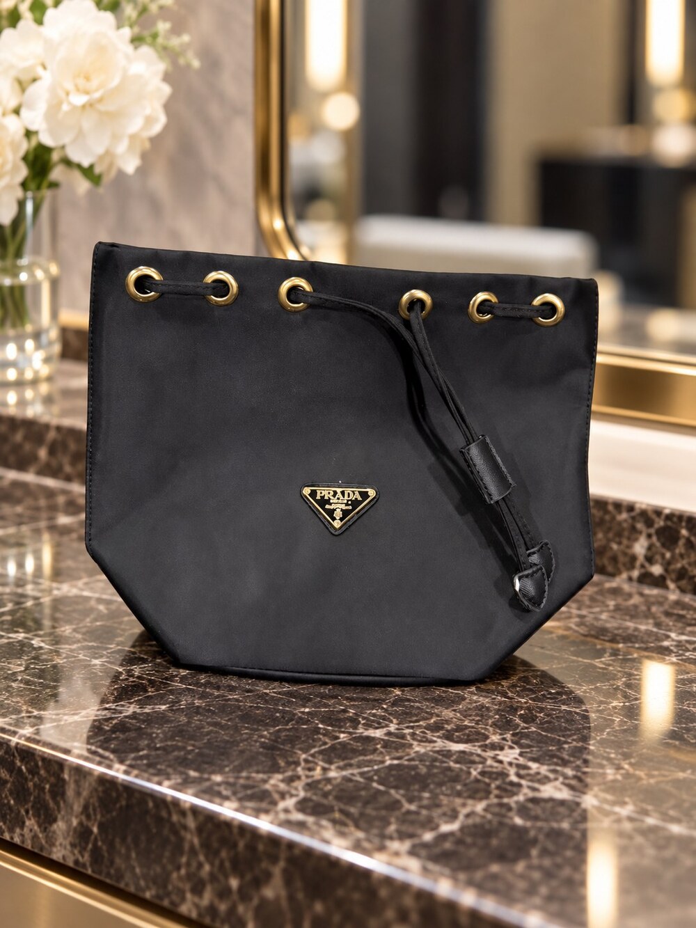 Prada Black Drawstring Makeup Bag | Versatile Black Pouch